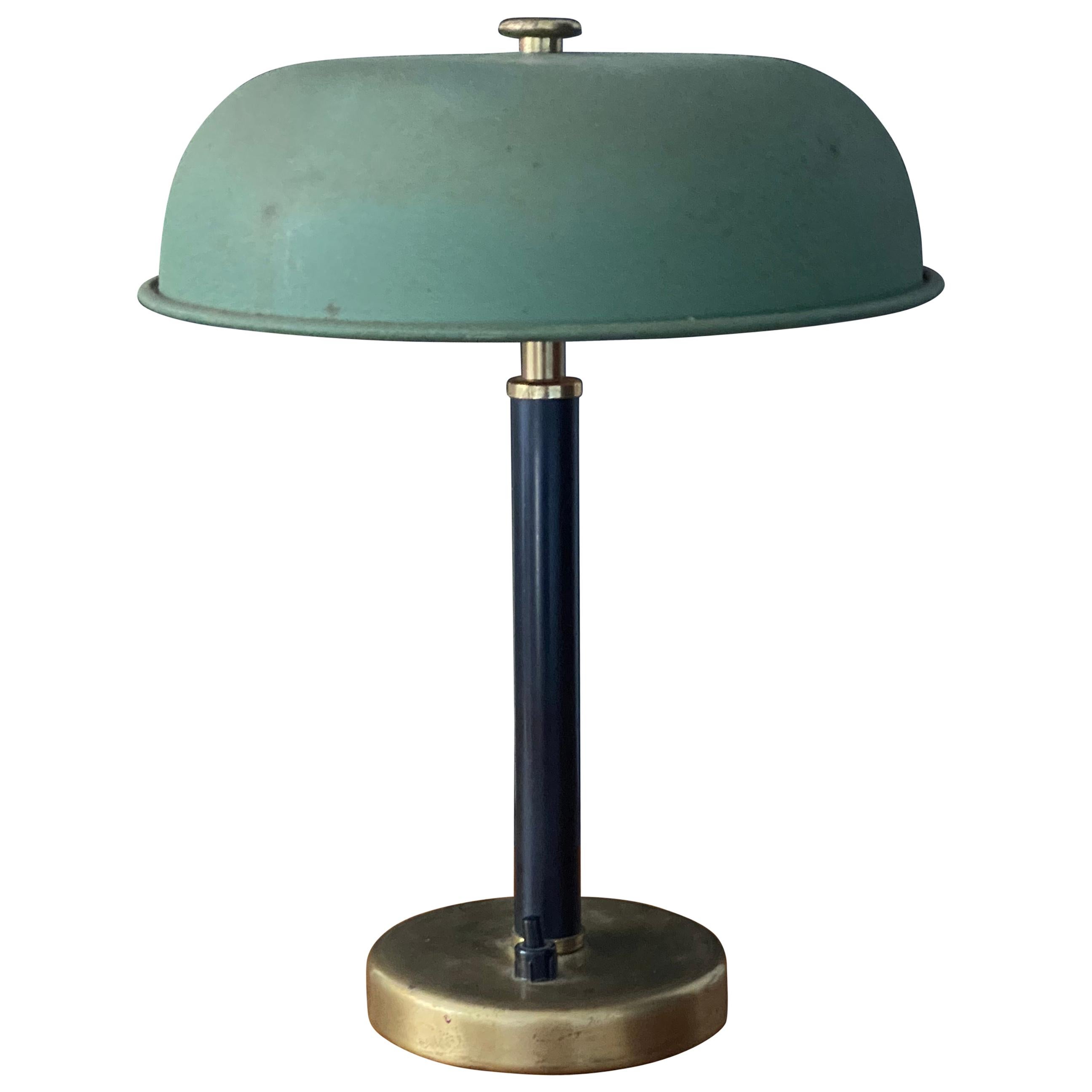 Swedish Design, Small Table Lamp Brass Black-Painted Wood Lacquered Metal, 1940s