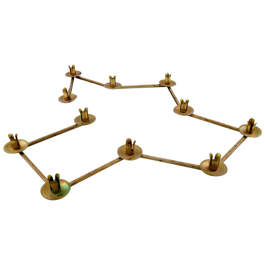 Swedish Design Table Candlestick for 11 Candles in Brass, Jointed, 1950s-1960s