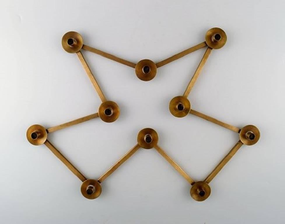 Scandinavian Modern Swedish Design Table Candlestick for Ten Lights in Brass, Jointed, 1950s-1960s