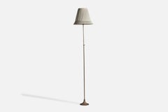 Swedish Designer, Adjustable Floor Lamp, Brass, Fabric, Sweden, 1930s