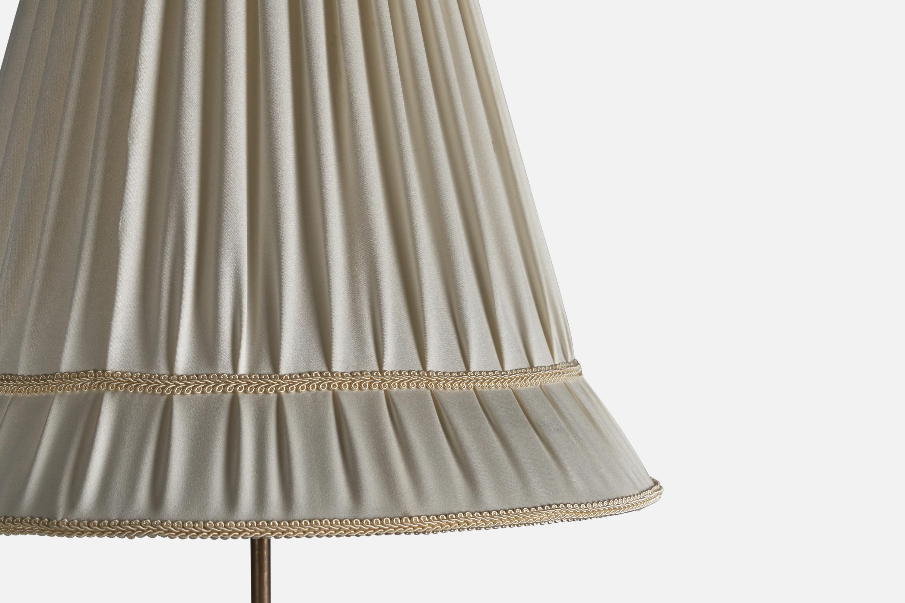 Scandinavian Modern Swedish Designer, Adjustable Floor Lamp, Brass, Fabric, Sweden, 1930s For Sale
