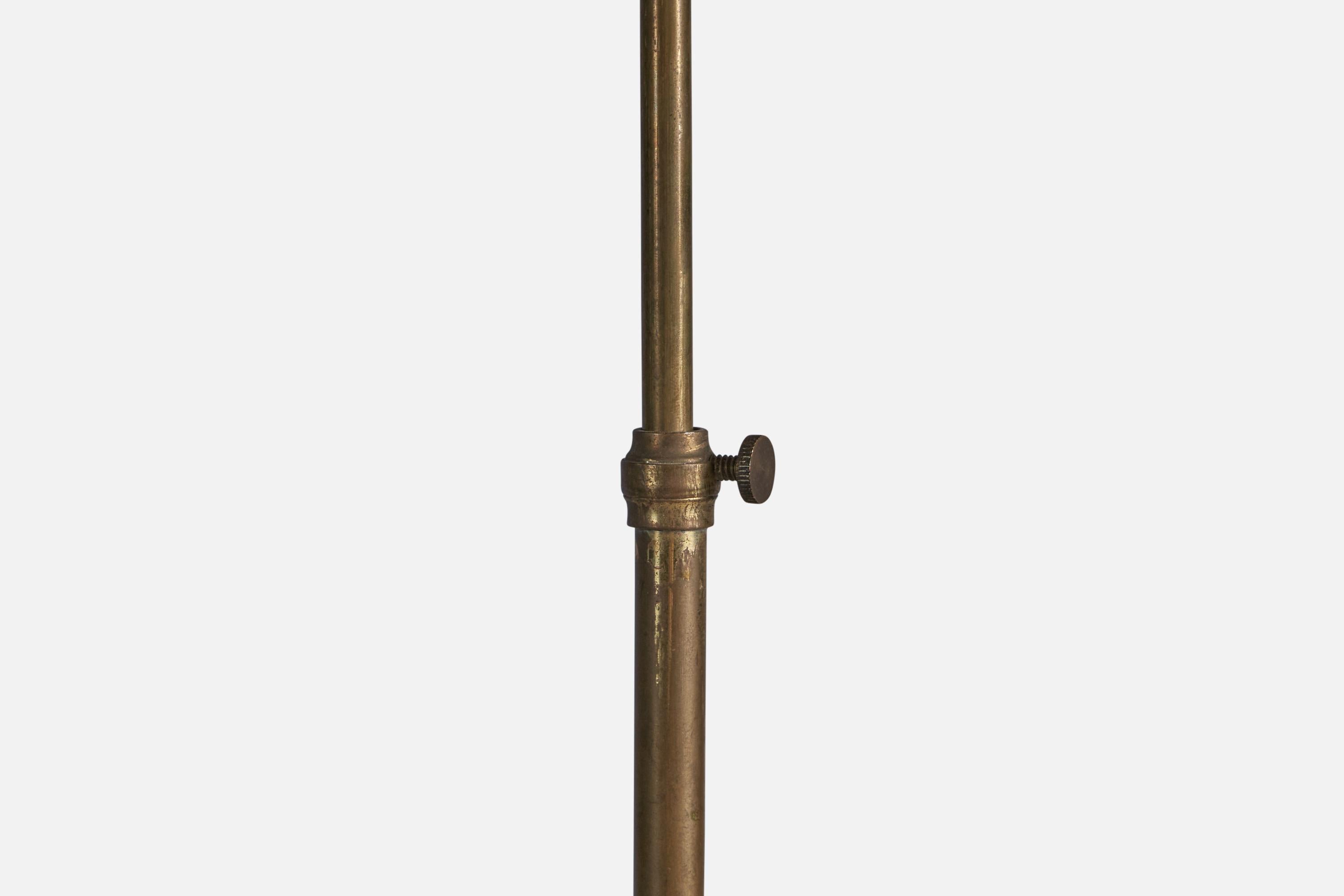 Swedish Designer, Adjustable Floor Lamp, Brass, Fabric, Sweden, 1930s In Good Condition For Sale In High Point, NC