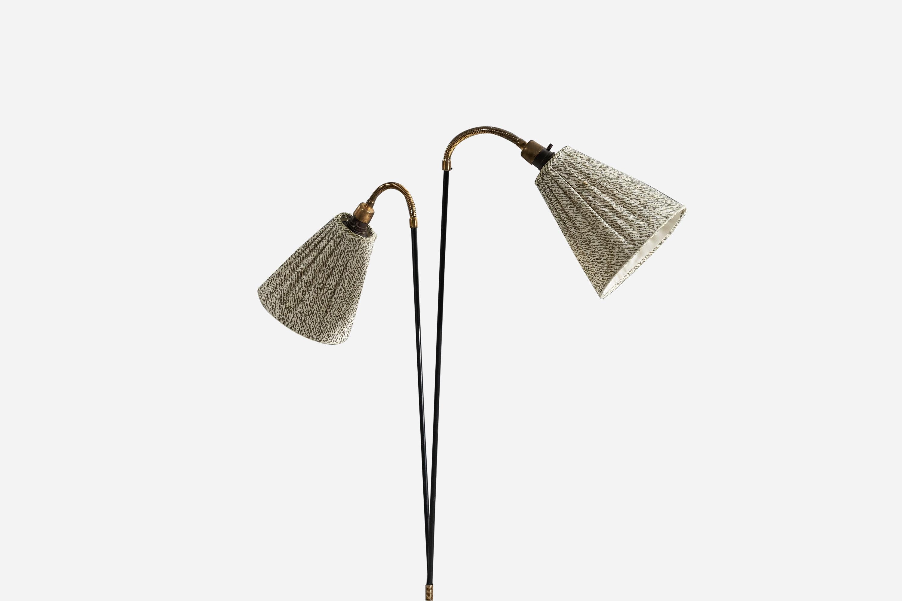 Mid-20th Century Swedish Designer, Adjustable Floor Lamp, Brass, Metal, Fabric, Sweden, c. 1950s