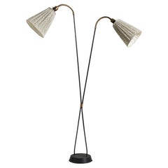 Swedish Designer, Adjustable Floor Lamp, Brass, Metal, Fabric, Sweden, c. 1950s