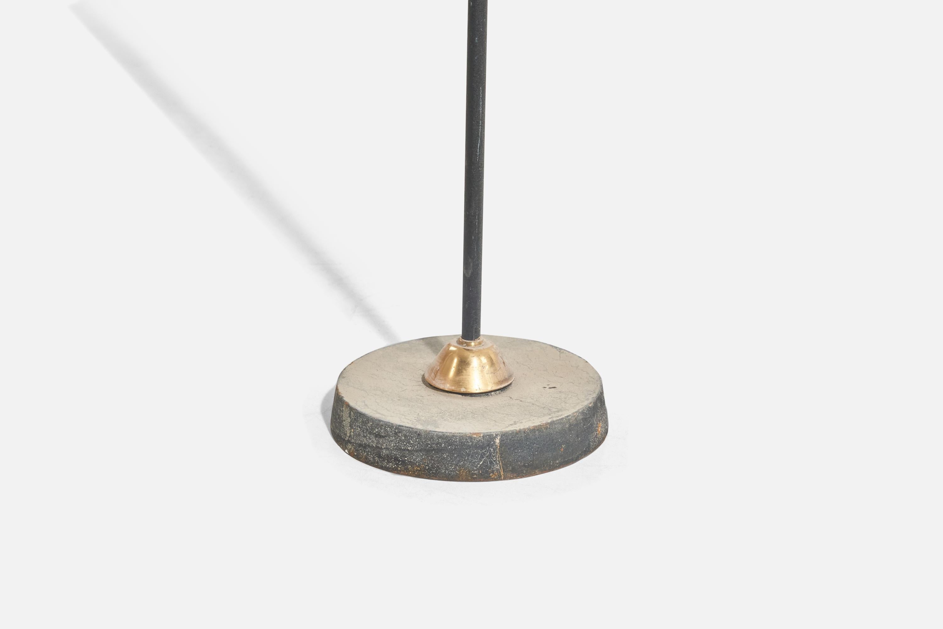 Scandinavian Modern Swedish Designer, Adjustable Floor Lamp, Brass, Metal, Leather, Sweden, 1960s For Sale