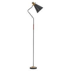 Swedish Designer, Adjustable Floor Lamp, Brass, Metal, Leather, Sweden, 1960s