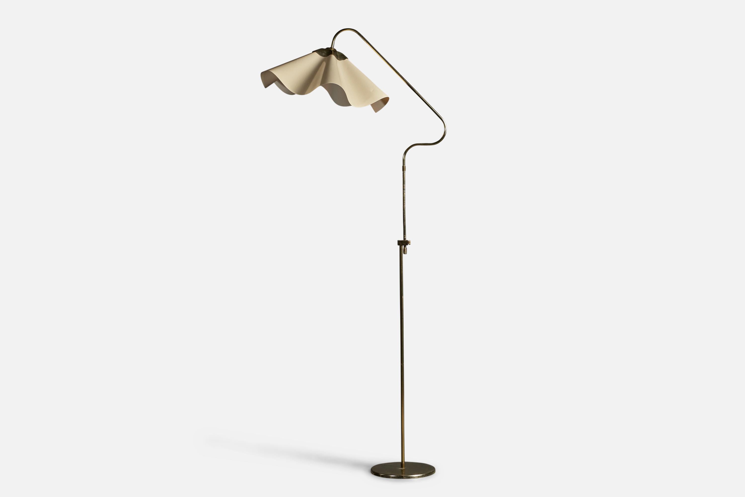 Mid-Century Modern Swedish Designer, Adjustable Floor Lamp, Brass, Paper, Plastic, Sweden 1960s For Sale