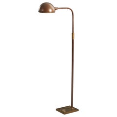 Swedish Designer, Adjustable Floor Lamp, Patinated Brass, Sweden, 1950s