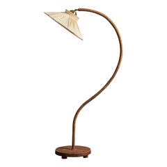 Swedish Designer, Adjustable Floor Lamp, Wood, Cord, Fabric, Sweden, 1930s
