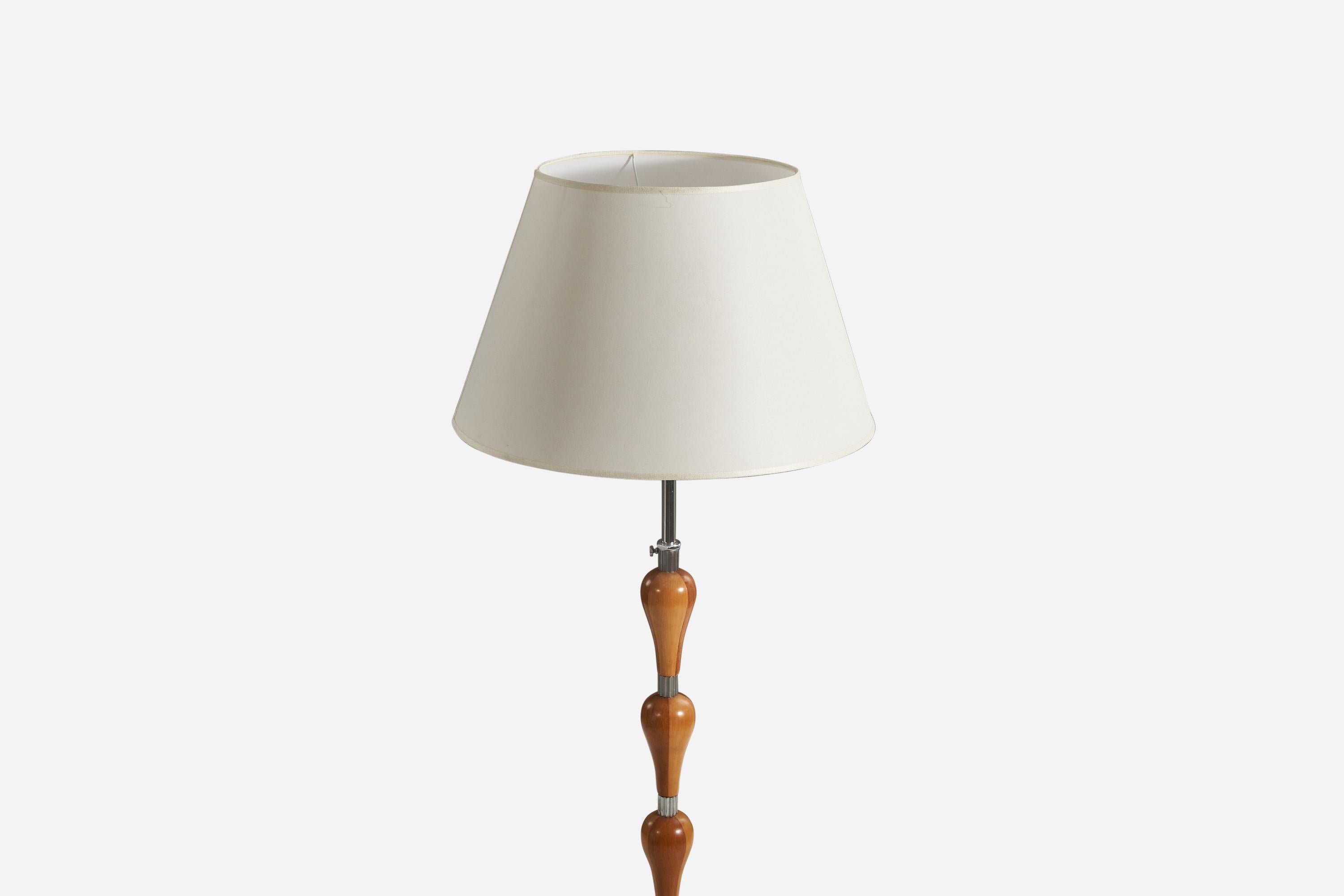 Organique Designer suédois, lampadaire réglable, bois, métal, tissu, Suède, années 1940