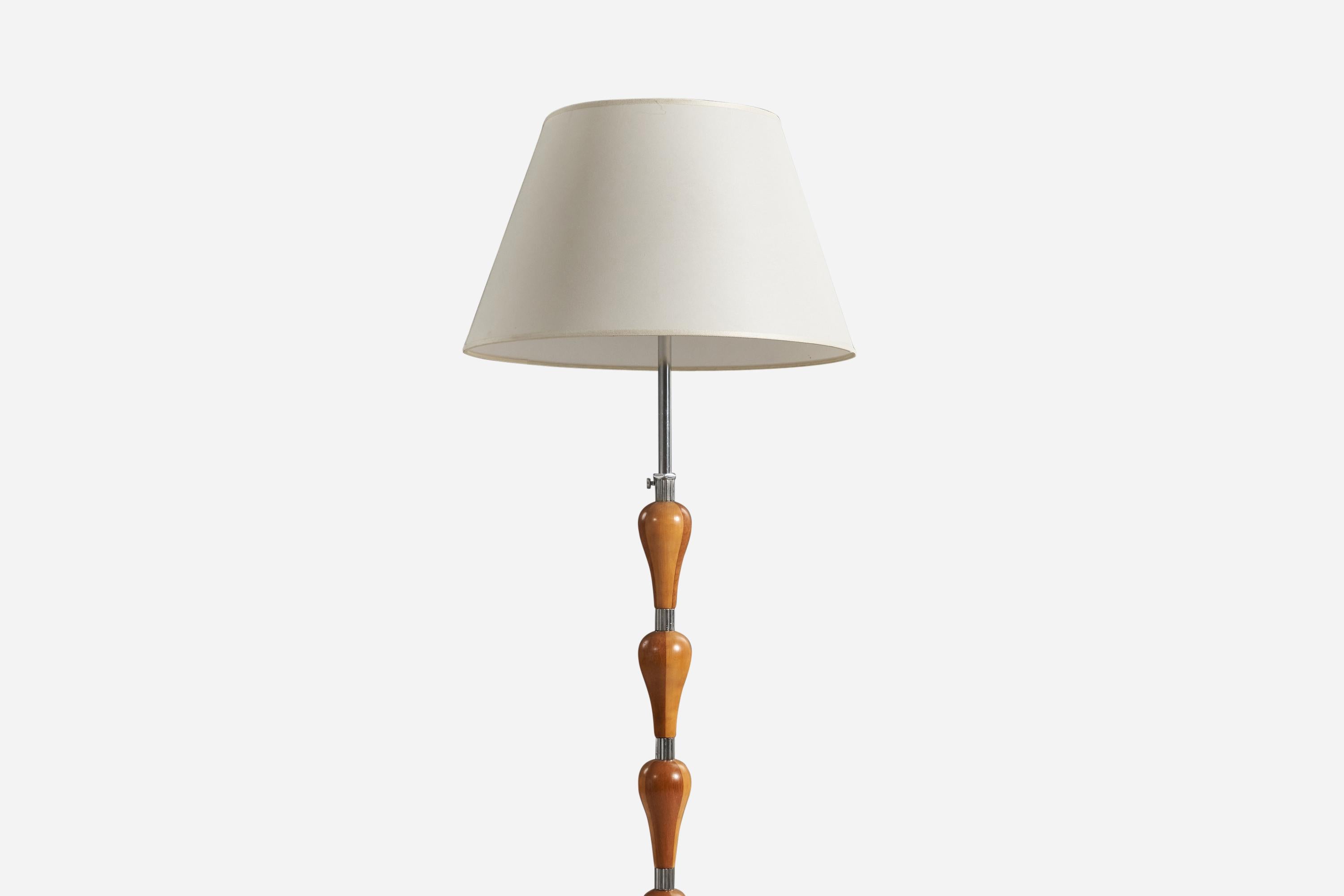 Mid-20th Century Swedish Designer, Adjustable Floor Lamp, Wood, Metal, Fabric, Sweden, 1940s For Sale