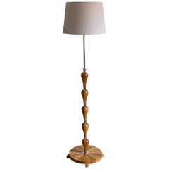 Swedish Designer, Adjustable Floor Lamp, Wood, Metal, Fabric, 1940s, Sweden