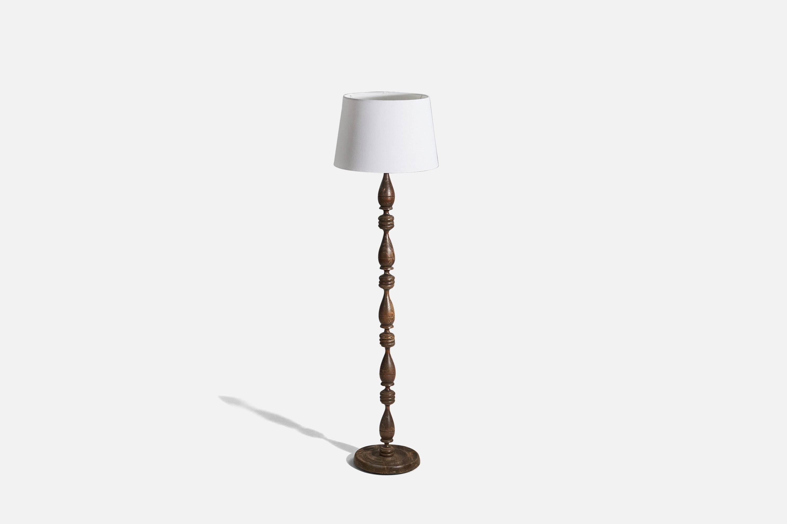 Swedish Designer, Adjustable Floor Lamp, Wood, Metal, Fabric, Sweden, 1940s For Sale