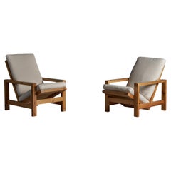 Swedish Designer, Adjustable Lounge Chairs, Pine, Fabric, Sweden 1970s
