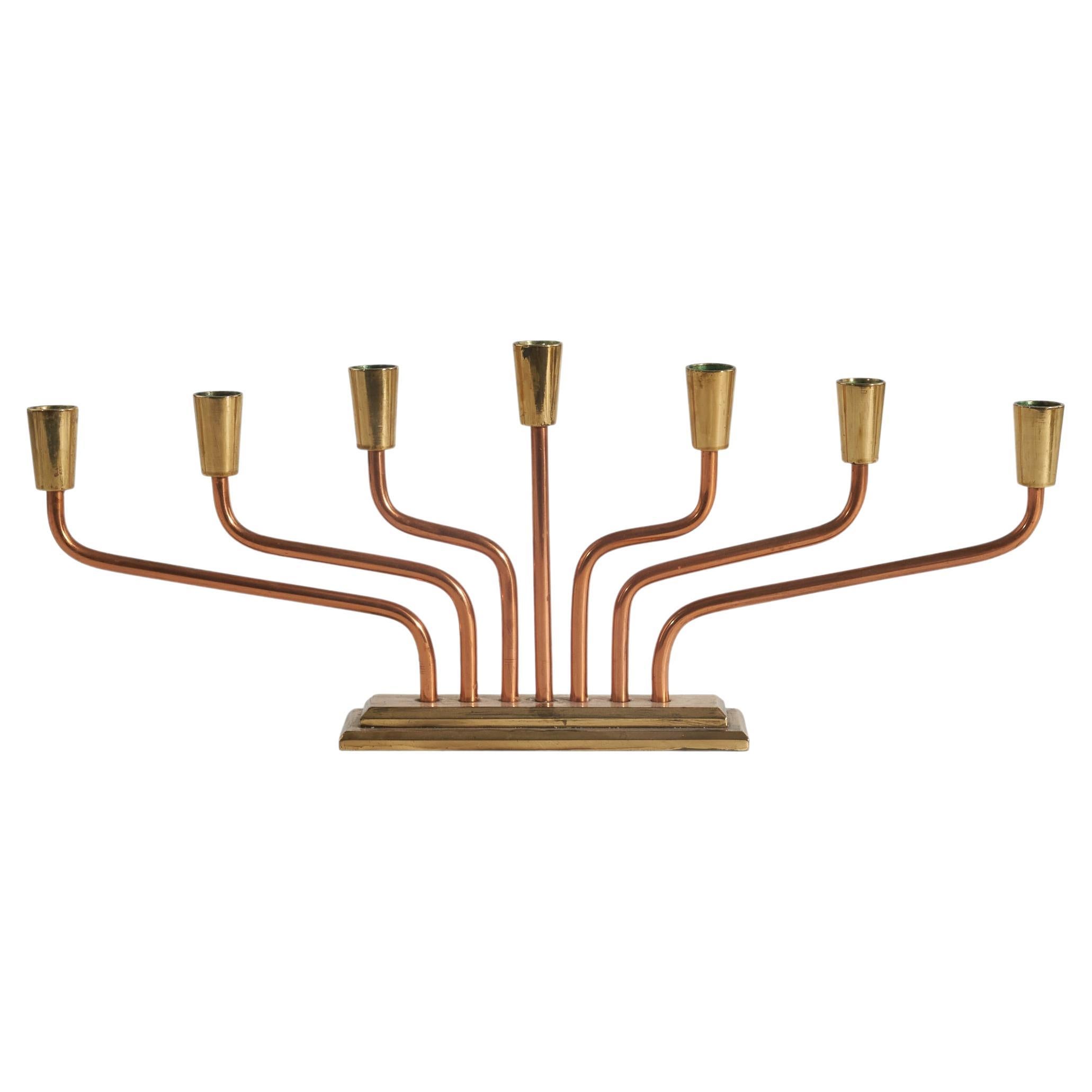 Swedish Designer, Adjustable Candelabra, Copper and Brass, Sweden, c. 1975