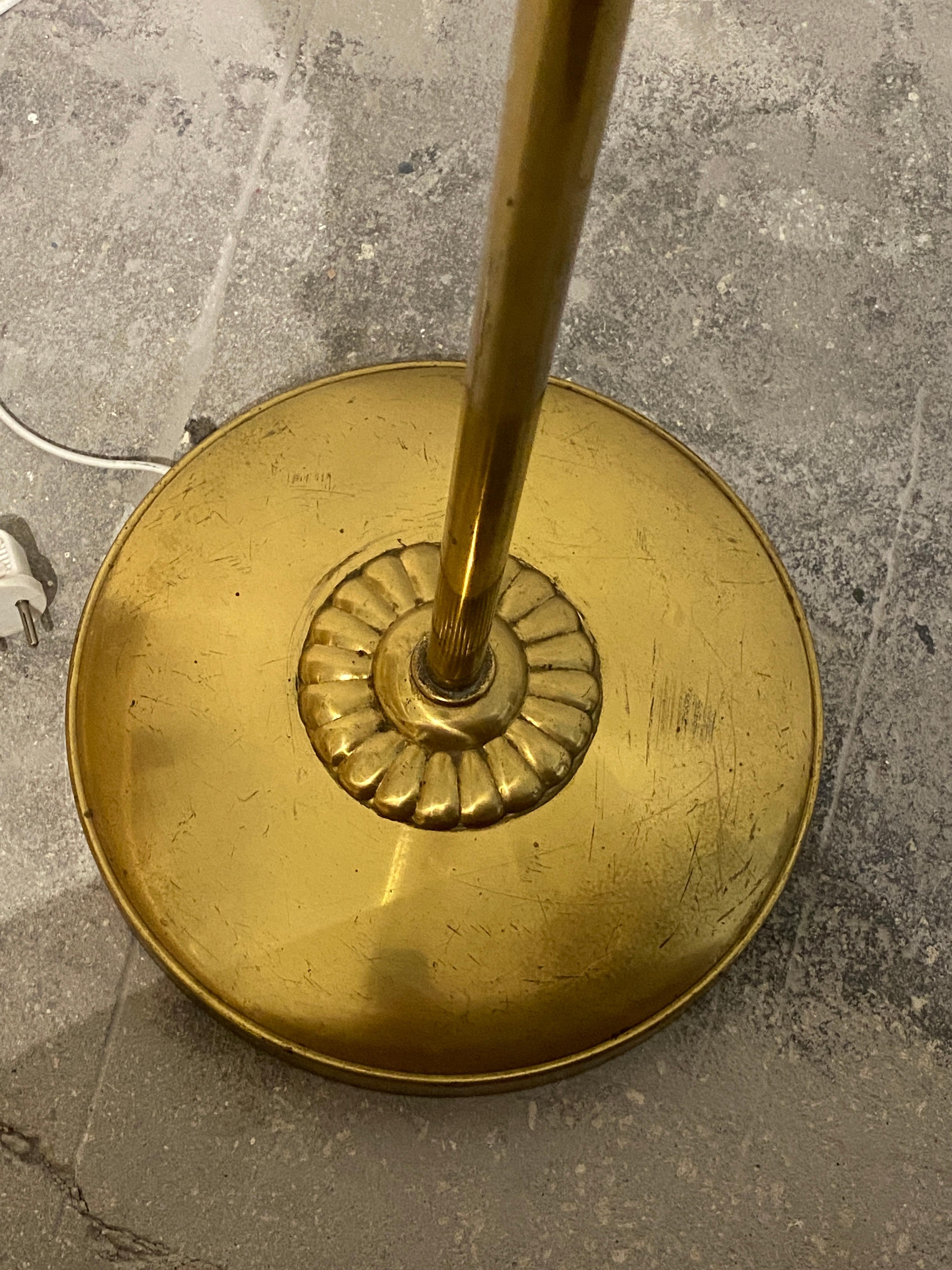 Swedish Designer, Adjustable Organic Floor Lamp, Brass, Fabric, 1940s, Sweden 1