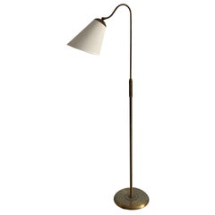 Swedish Designer, Adjustable Organic Floor Lamp, Brass, Fabric, 1940s Sweden