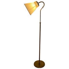 Swedish Designer, Adjustable Organic Floor Lamp, Brass, Fabric, 1940s, Sweden