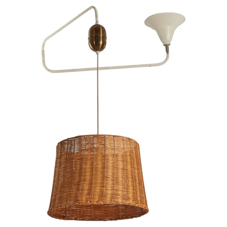 Swedish Designer, Adjustable Pendant, Brass, Metal, Rattan, Sweden ...
