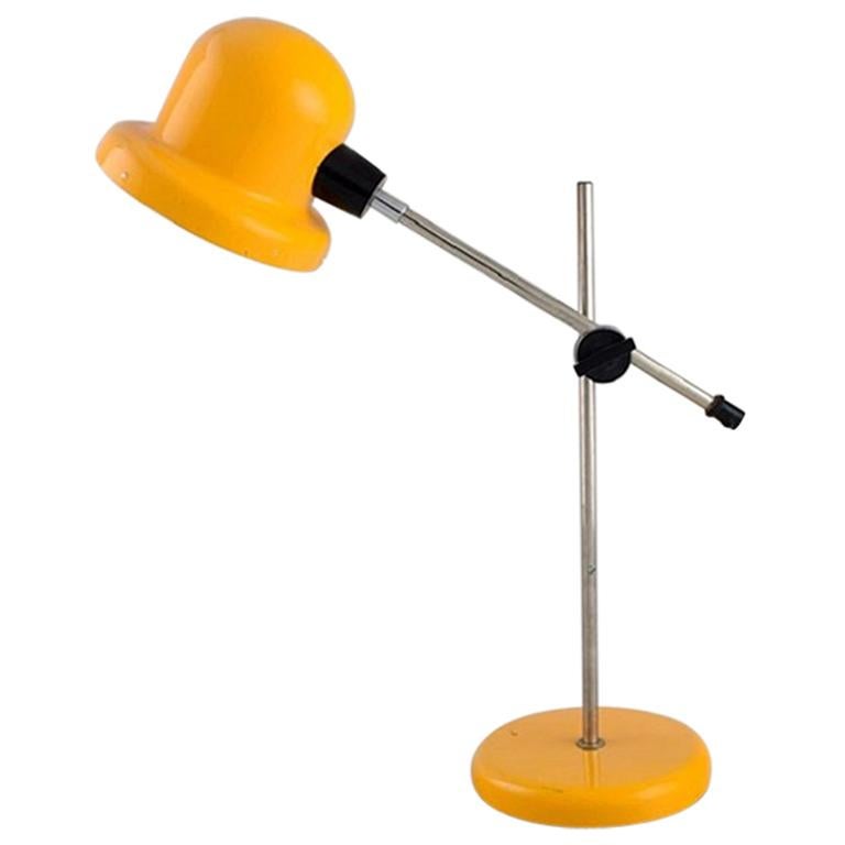 Swedish Designer, Adjustable Retro Desk Lamp in Yellow Lacquered Metal, 1970s For Sale