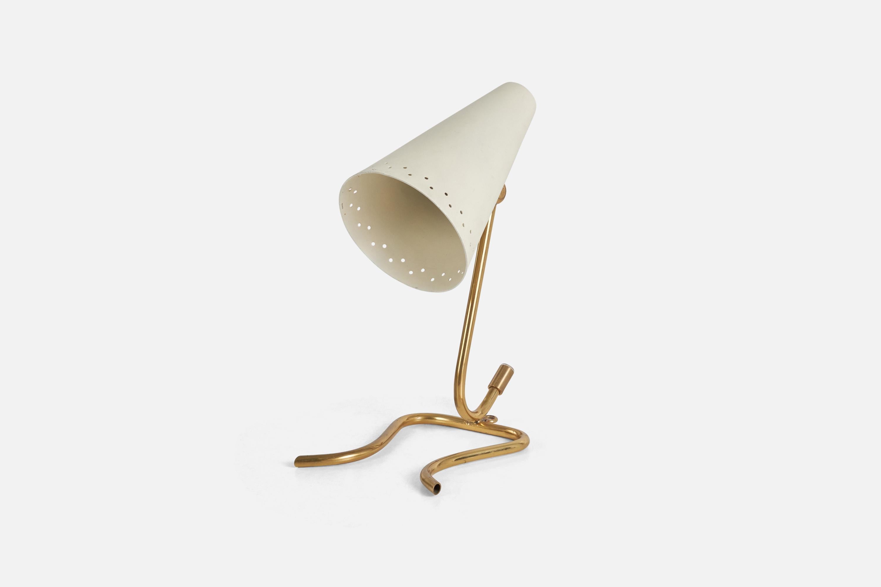 Scandinavian Modern Swedish Designer, Adjustable Table Lamp, Brass, Metal, Sweden, 1950s For Sale