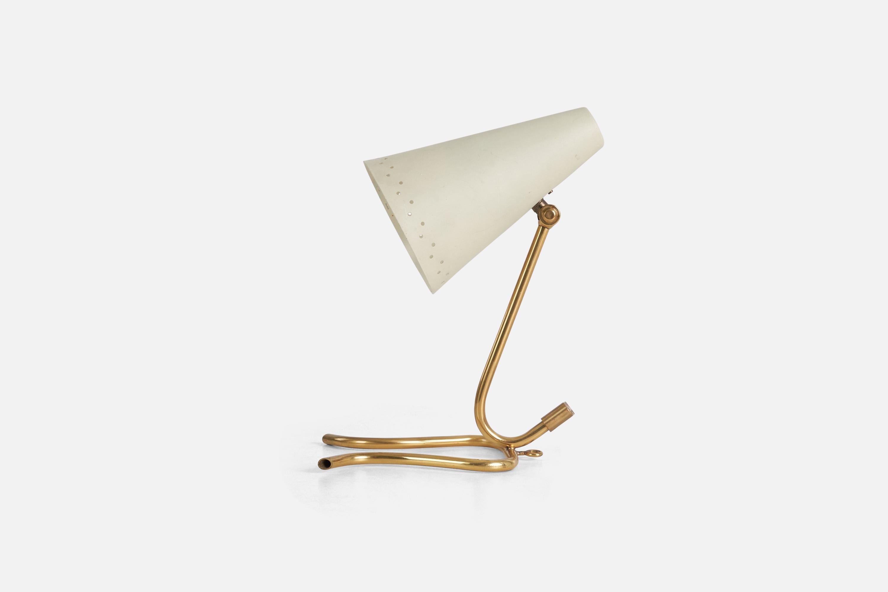 Mid-20th Century Swedish Designer, Adjustable Table Lamp, Brass, Metal, Sweden, 1950s For Sale