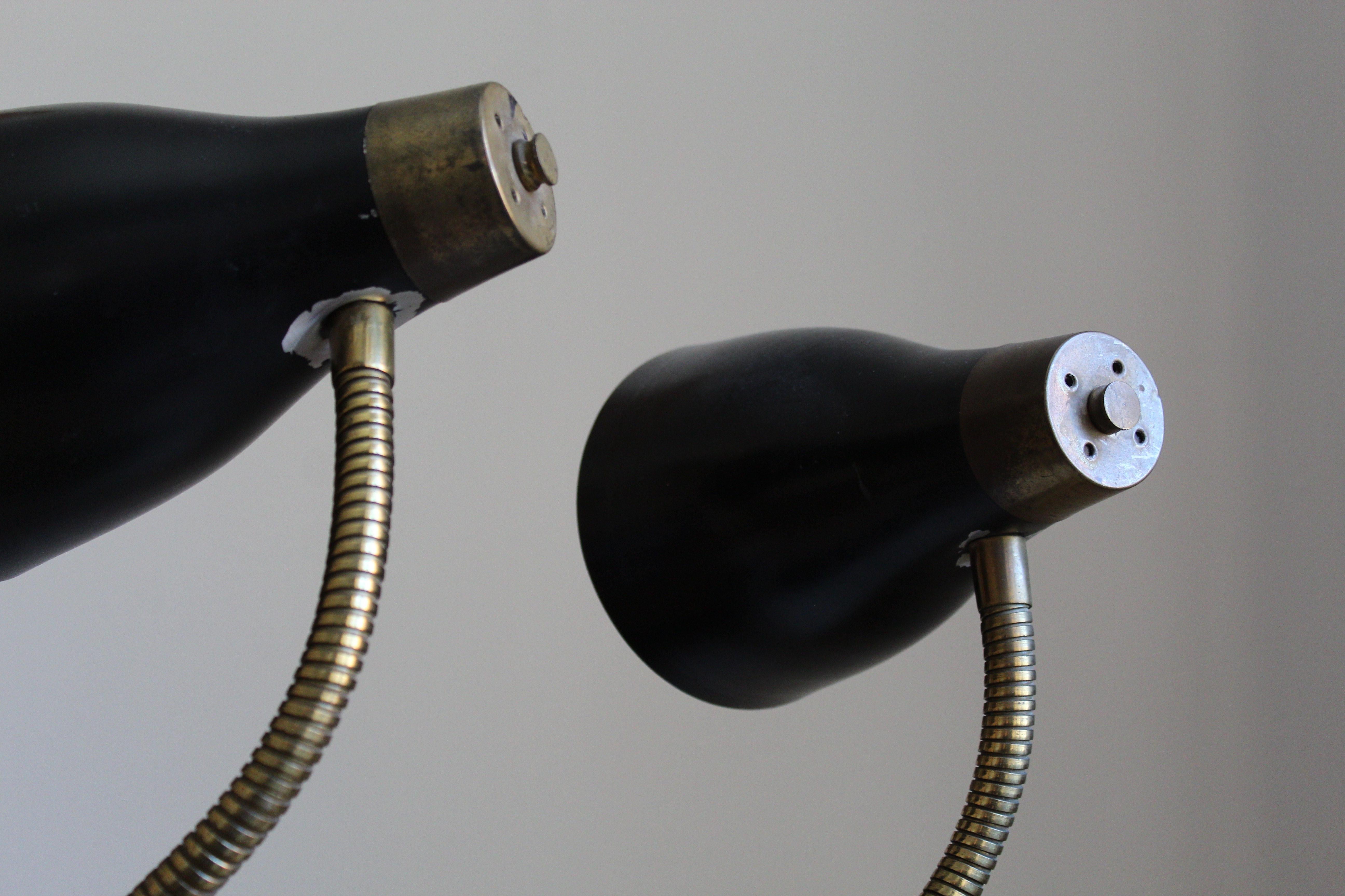 Swedish Designer, Adjustable Two-Armed Table Lamp, Lacquered Metal, Brass, 1950s 2