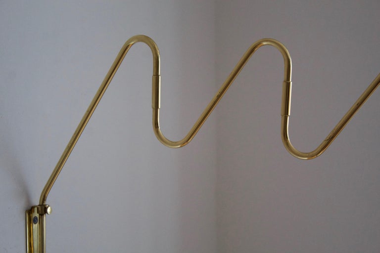 Swedish Designer, Adjustable Wall Light, Brass, Fabric, Sweden, 1940s ...