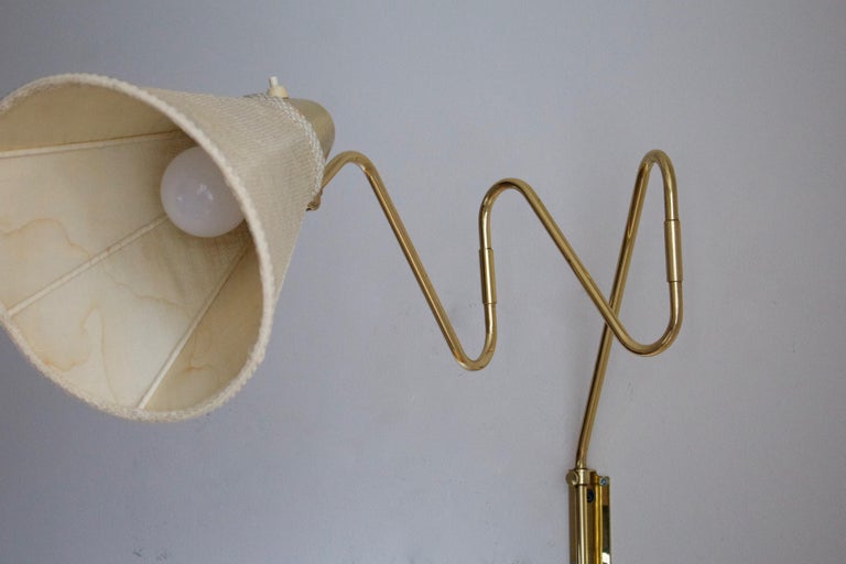 Swedish Designer, Adjustable Wall Light, Brass, Fabric, Sweden, 1940s ...