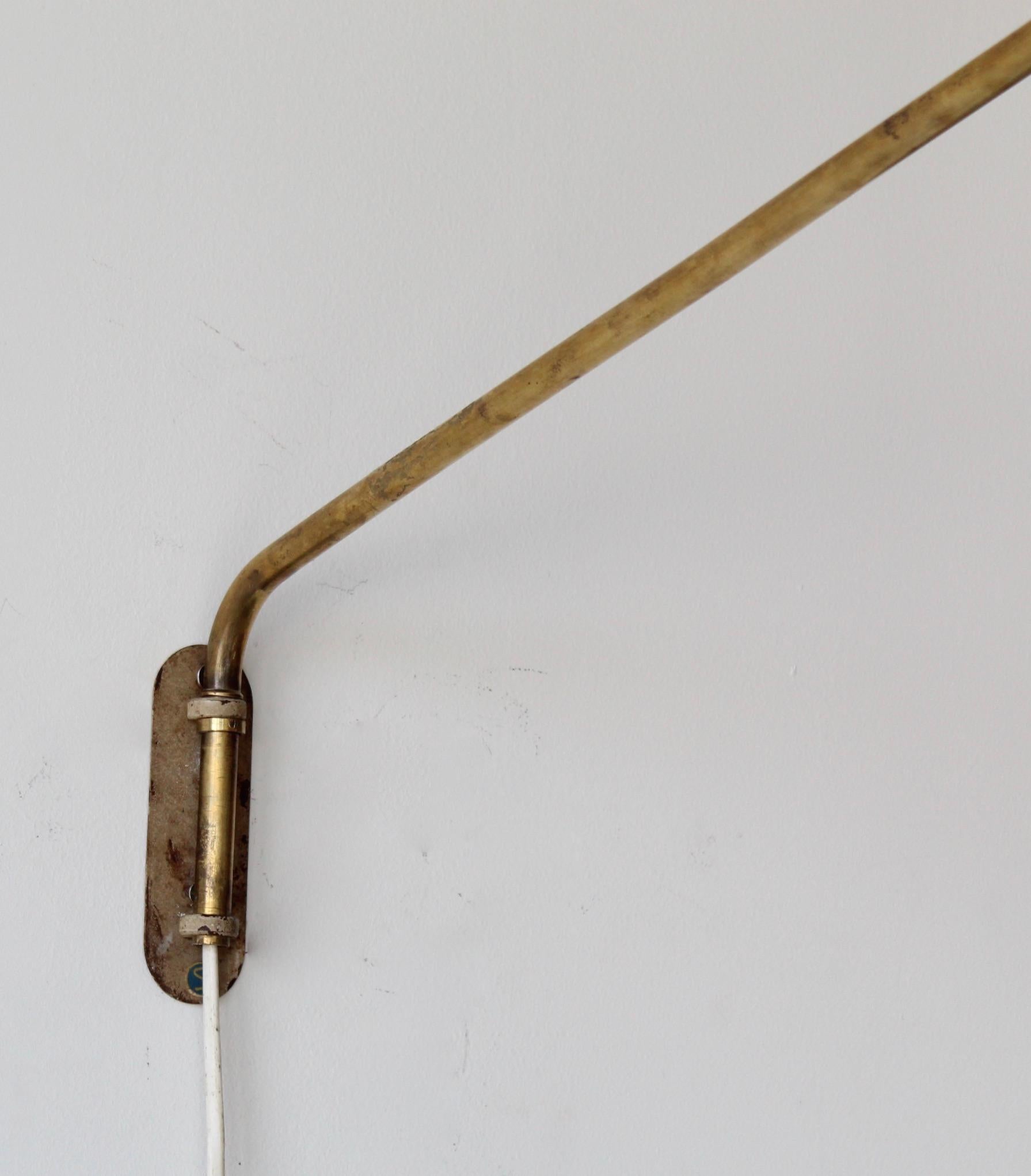 Swedish Designer, Adjustable Wall Light, Brass, Rattan, Sweden, c. 1940s 2