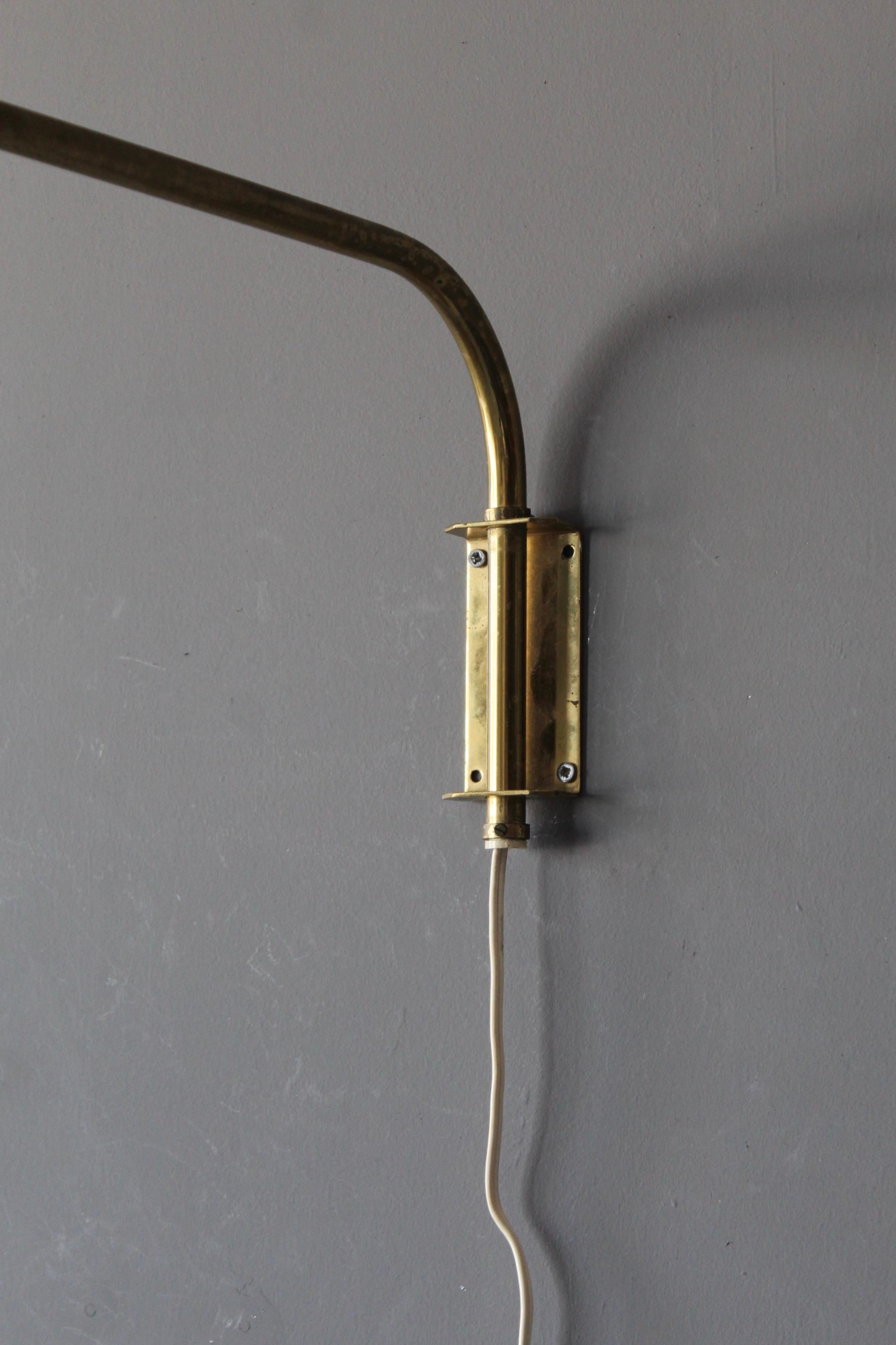Mid-20th Century Swedish Designer, Adjustable Wall Light, Brass, White Fabric, Sweden, c. 1940s For Sale