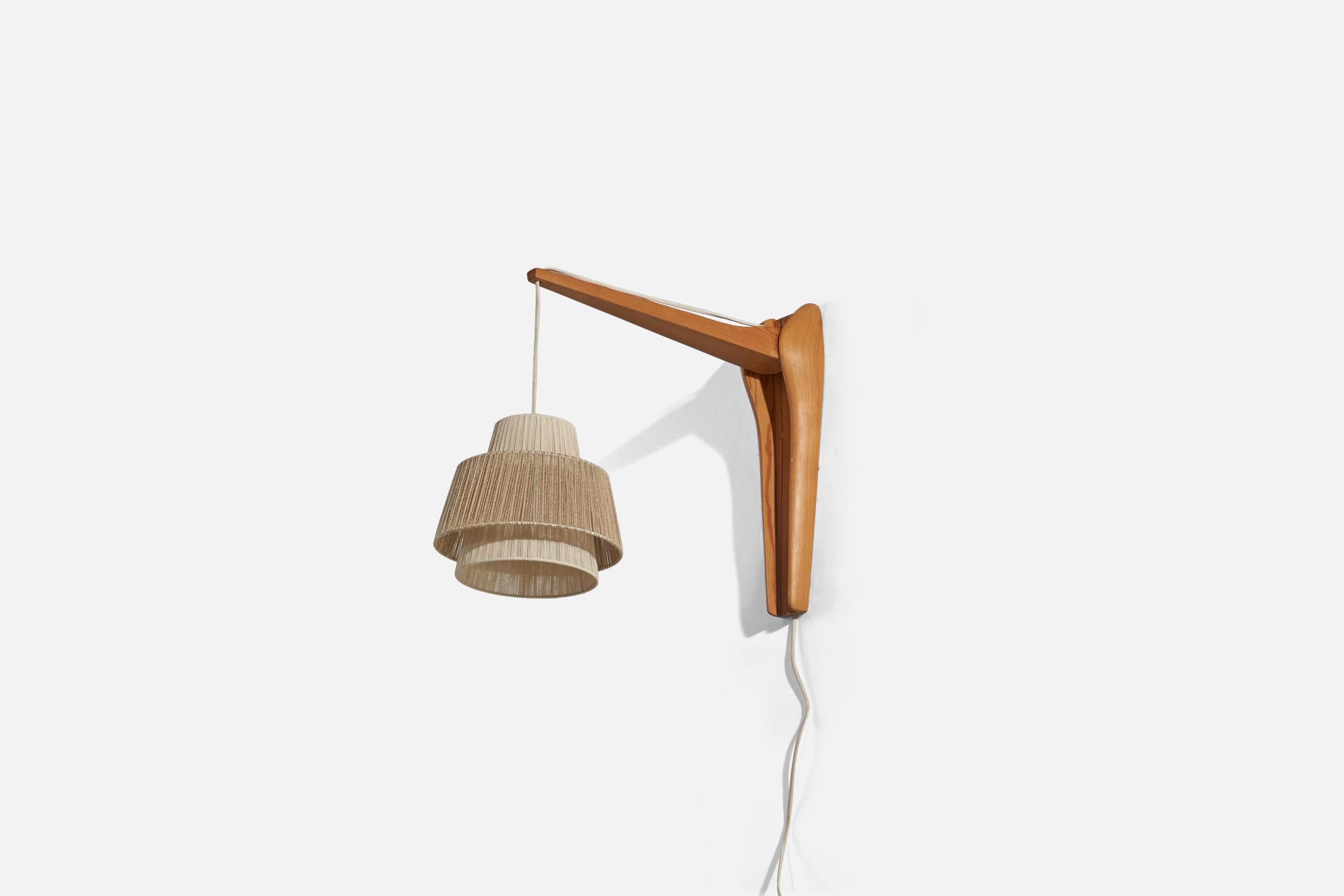 Post-Modern Swedish Designer, Adjustable Wall Light, Pine, String, Sweden, 1960s For Sale