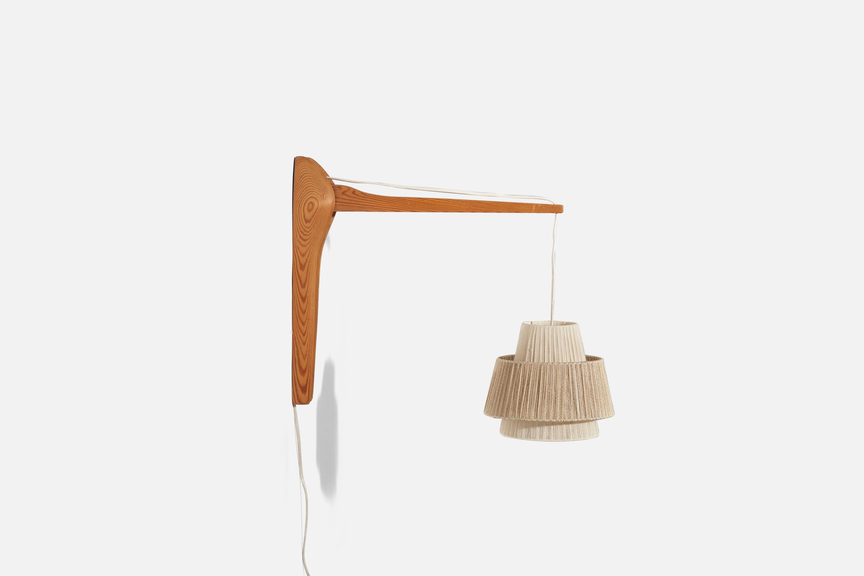 Mid-20th Century Swedish Designer, Adjustable Wall Light, Pine, String, Sweden, 1960s For Sale