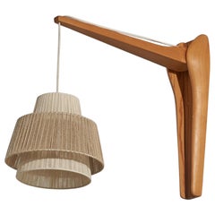 Swedish Designer, Adjustable Wall Light, Pine, String, Sweden, 1960s