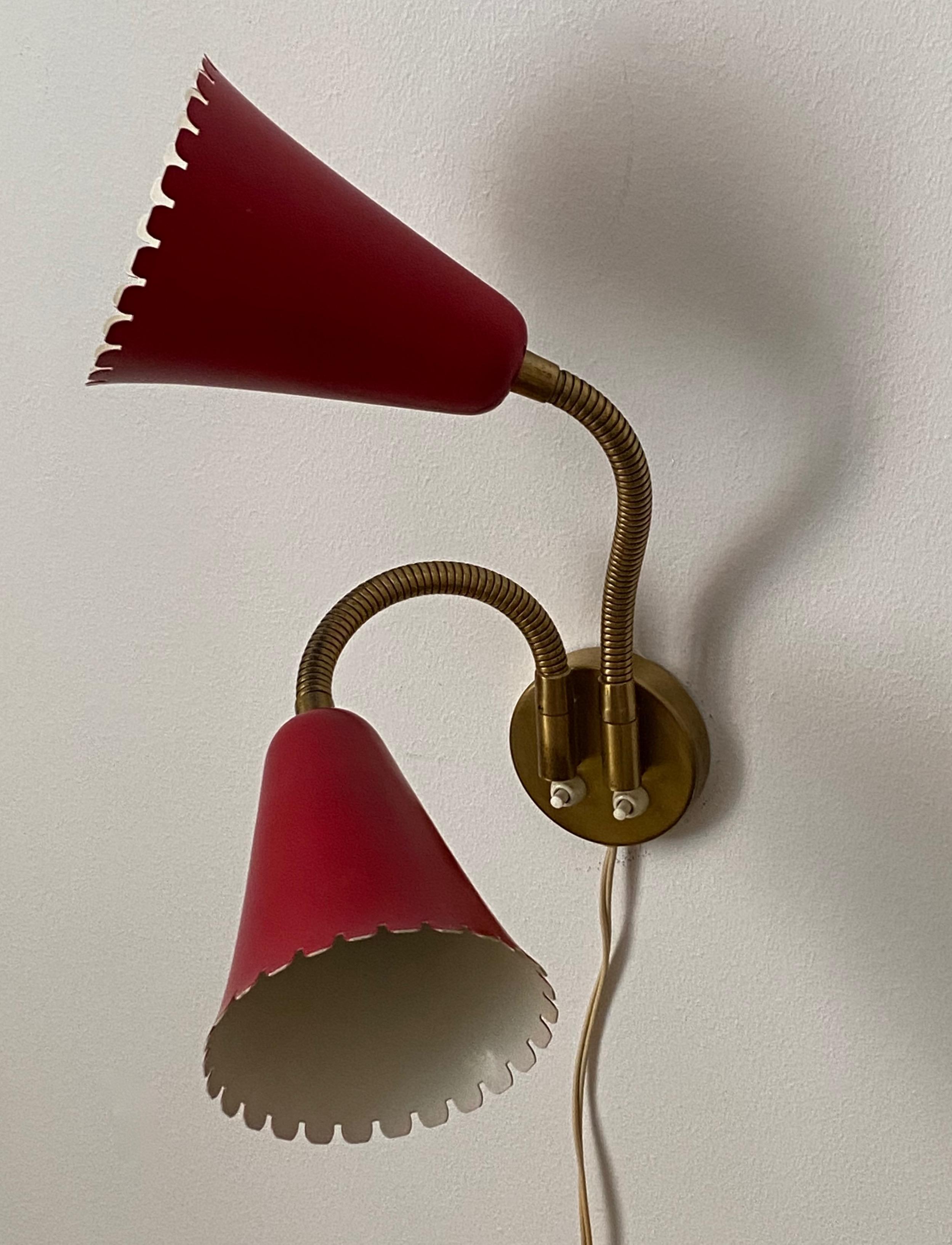 Mid-Century Modern Swedish Designer, Adjustable Wall Light / Sconce, Brass, Metal, Sweden, 1950s