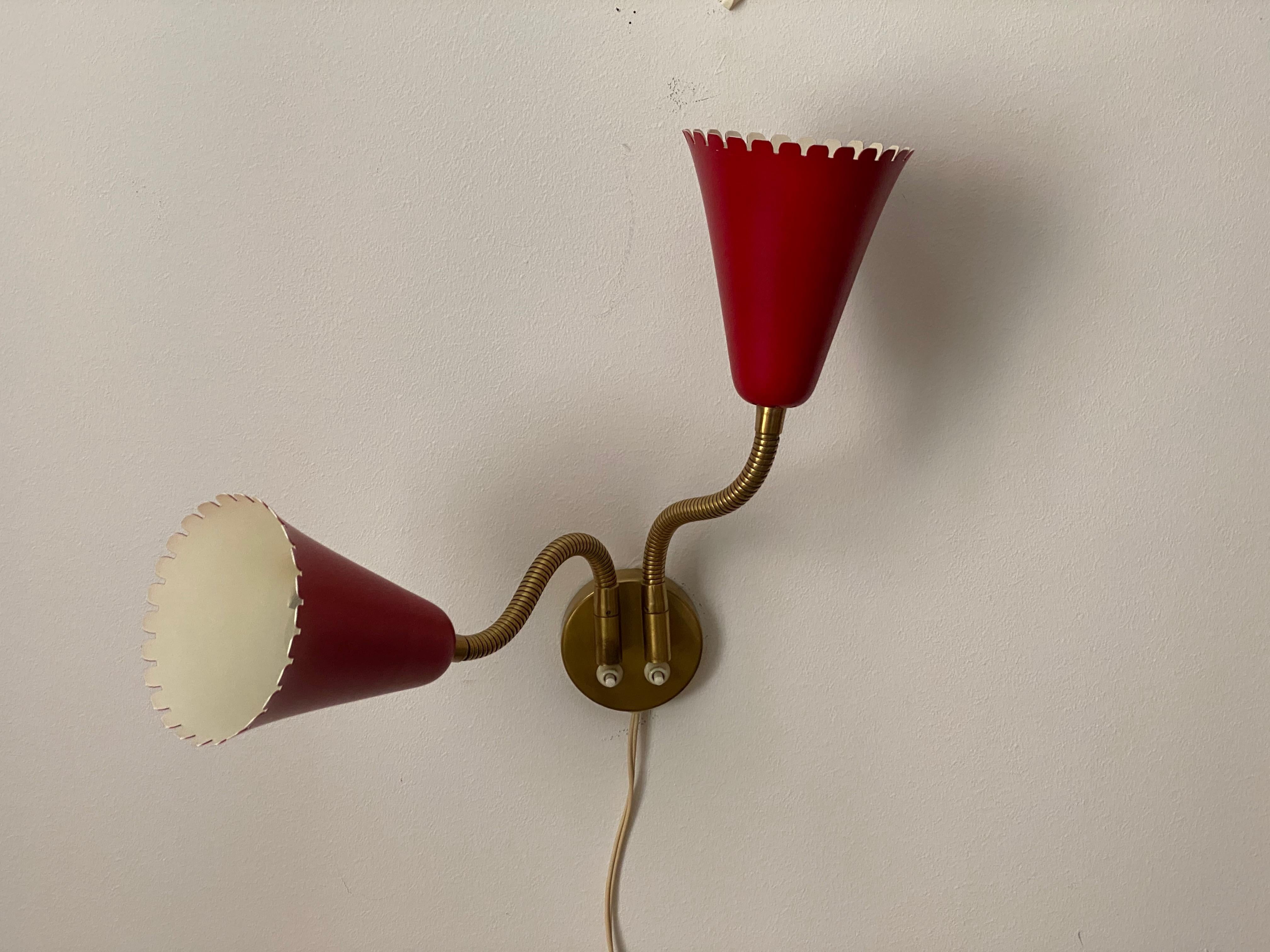 Swedish Designer, Adjustable Wall Light / Sconce, Brass, Metal, Sweden, 1950s In Good Condition In High Point, NC