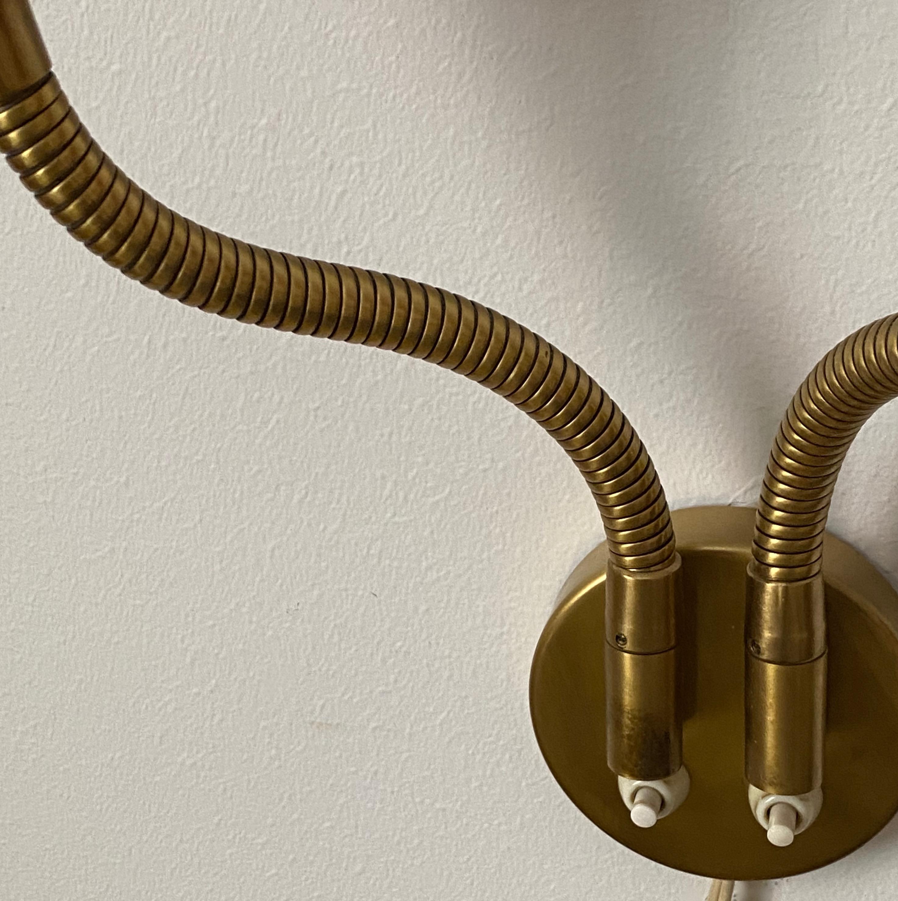 Mid-20th Century Swedish Designer, Adjustable Wall Light / Sconce, Brass, Metal, Sweden, 1950s