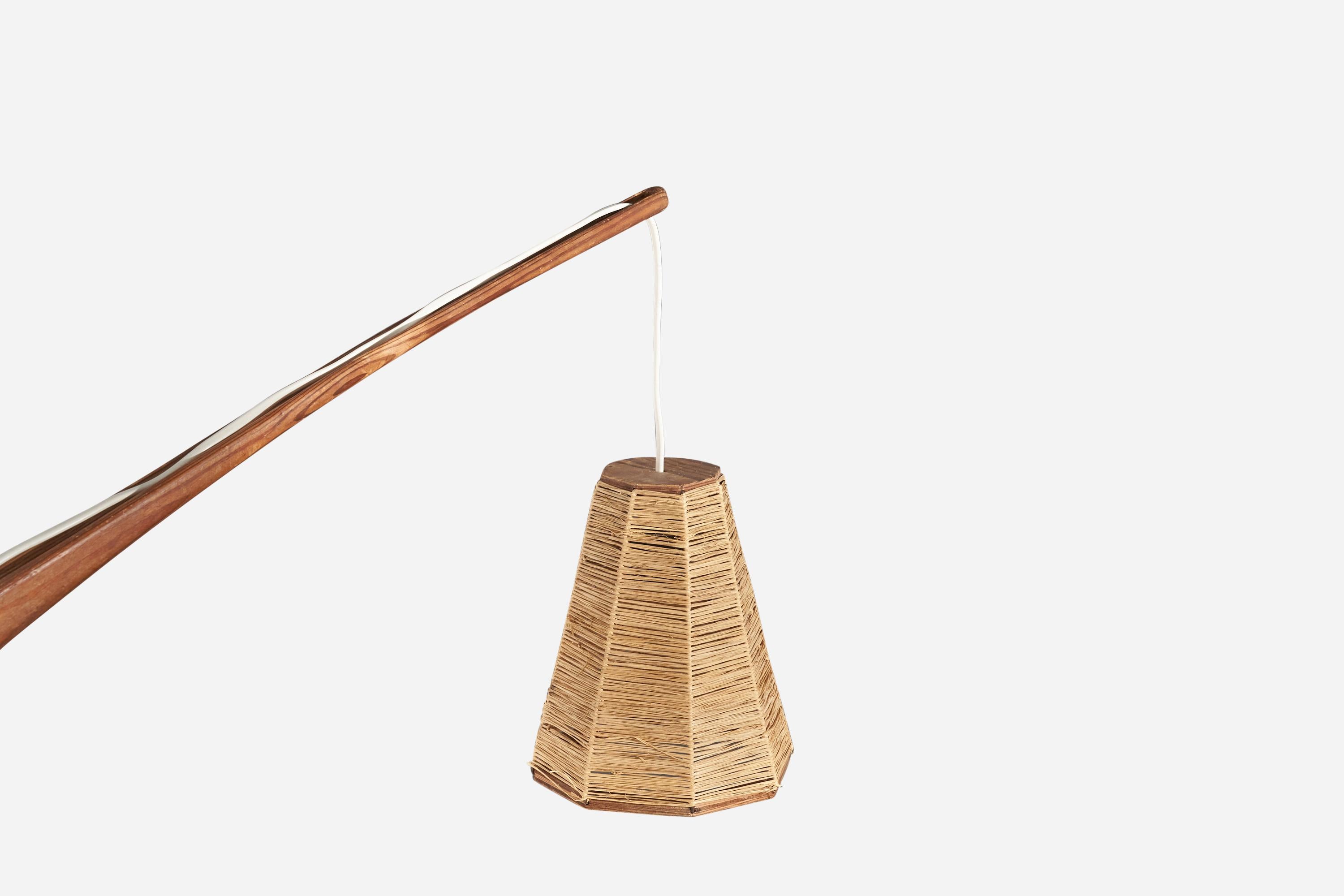 Mid-Century Modern Swedish Designer, Adjustable Wall Light, Teak, Cord, Sweden, C. 1950s For Sale