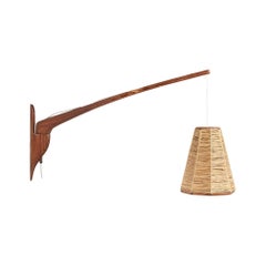 Lampada da parete regolabile di design svedese, Teak, Corde, Svezia, C.I.C. anni '50