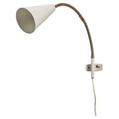 Swedish Designer, Adjustable Wall Light, White Lacquer Metal Brass, Sweden 1940s