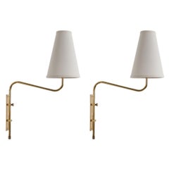 Bergboms, Adjustable Wall Lights, Brass, Fabric, Sweden, 1960s