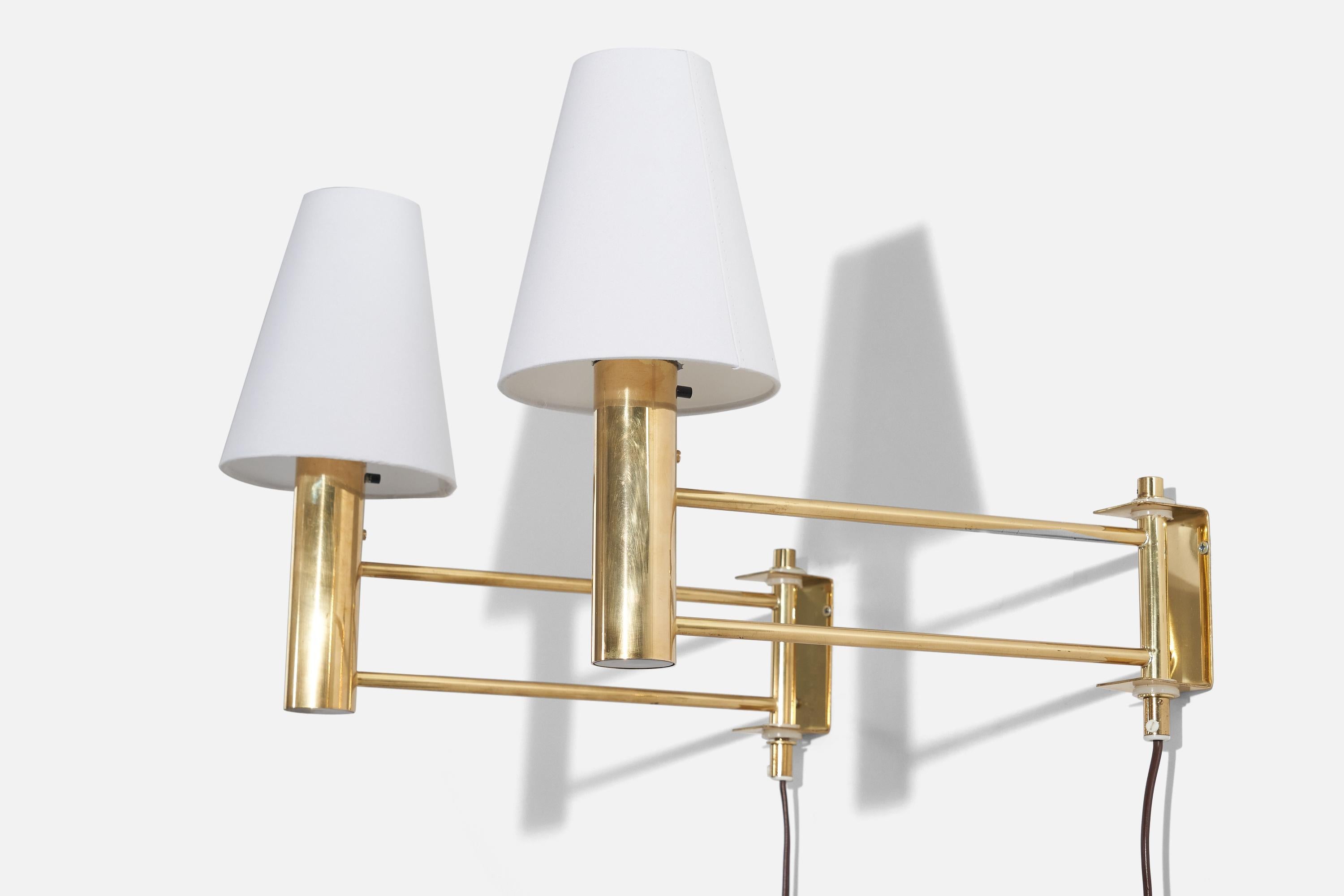 Swedish Designer, Adjustable Wall Lights, Brass, Sweden, 1970s In Good Condition For Sale In High Point, NC