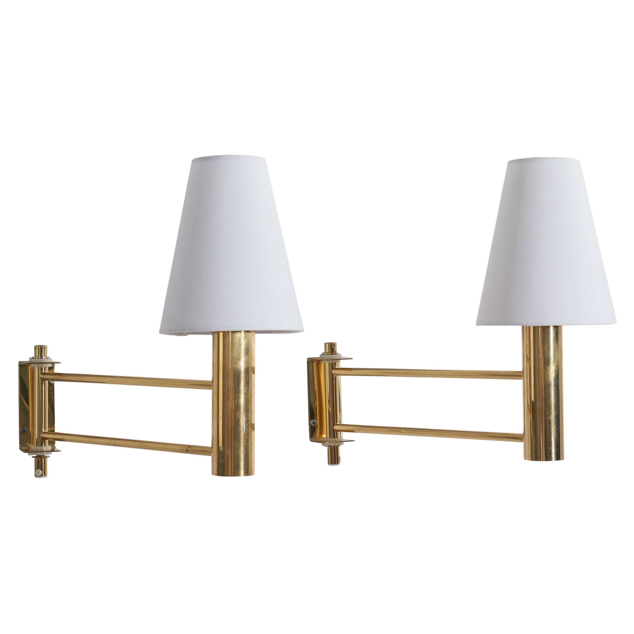 Swedish Designer, Adjustable Wall Lights, Brass, Sweden, 1970s