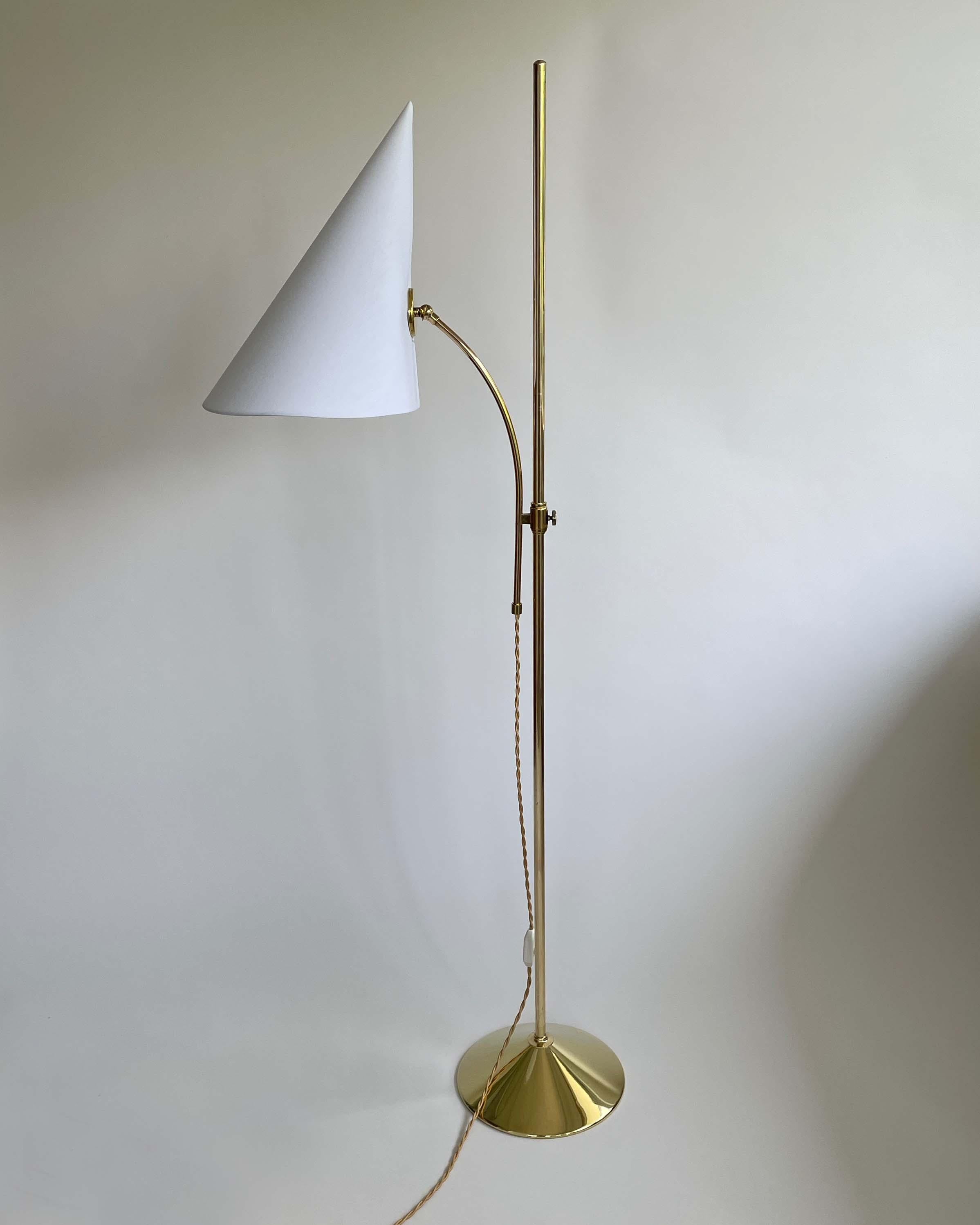 Mid-Century Modern Swedish Designer Adjustable Witches Hat Brass Floor Lamp, 1950s For Sale