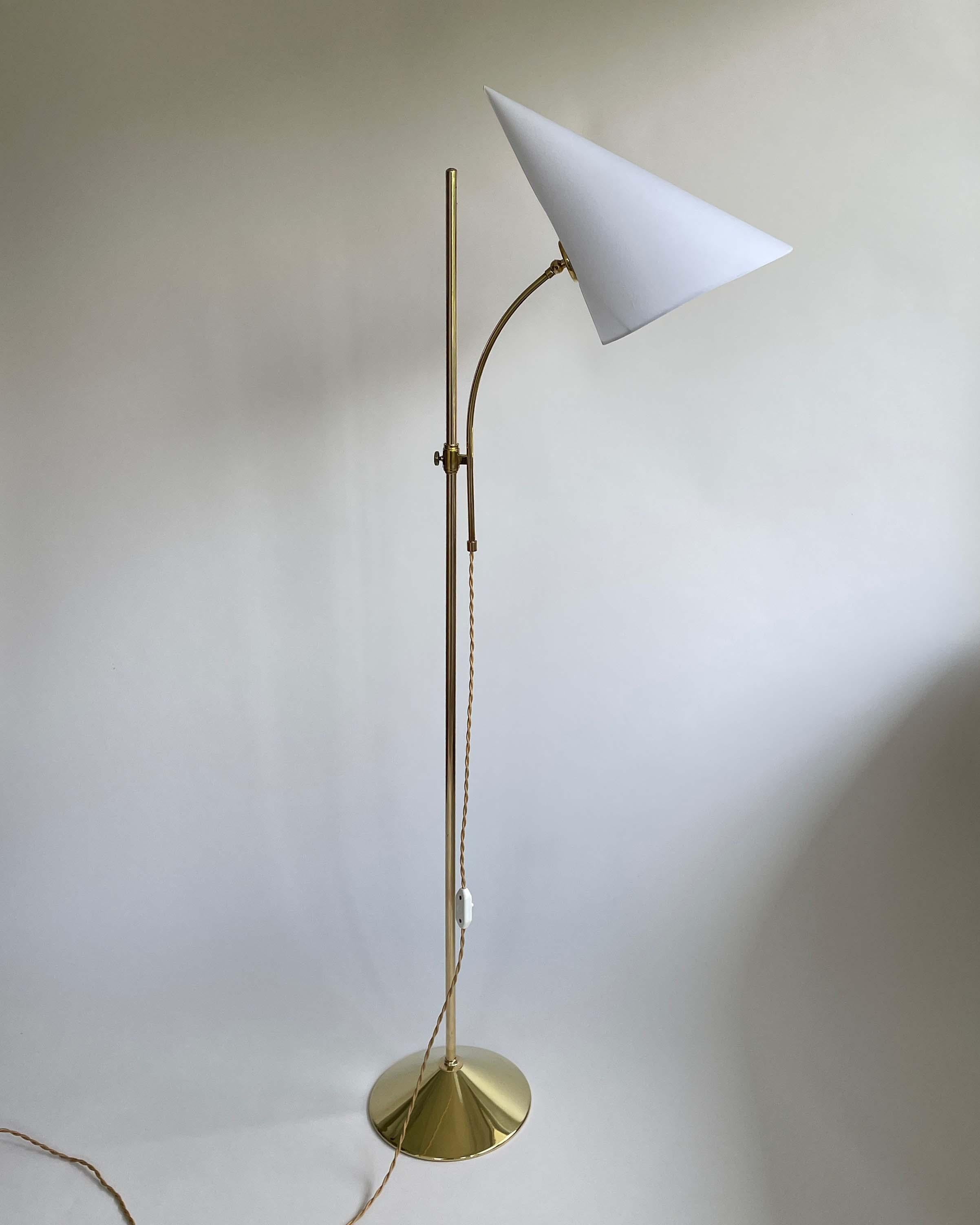Mid-20th Century Swedish Designer Adjustable Witches Hat Brass Floor Lamp, 1950s For Sale