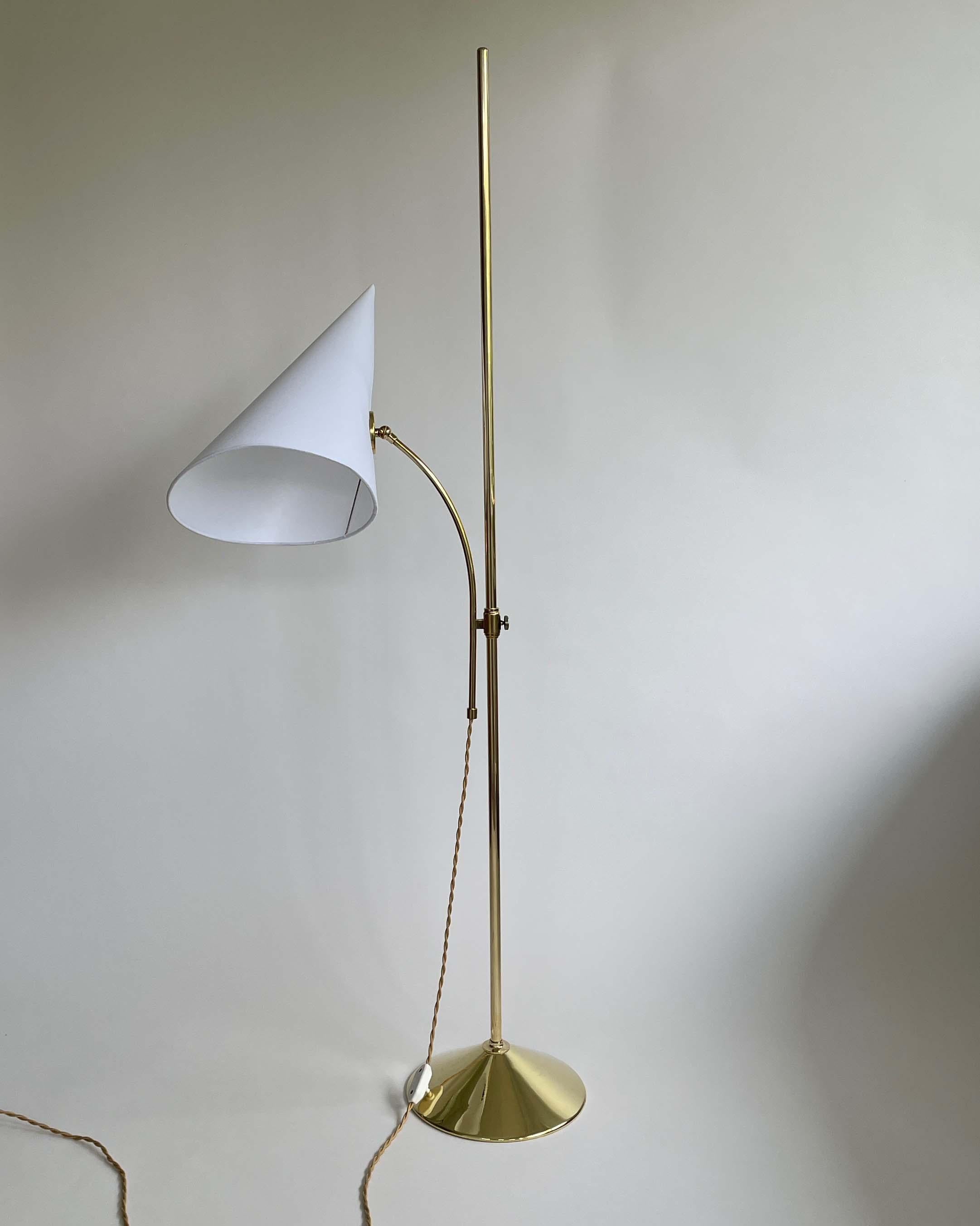 Swedish Designer Adjustable Witches Hat Brass Floor Lamp, 1950s For Sale 4