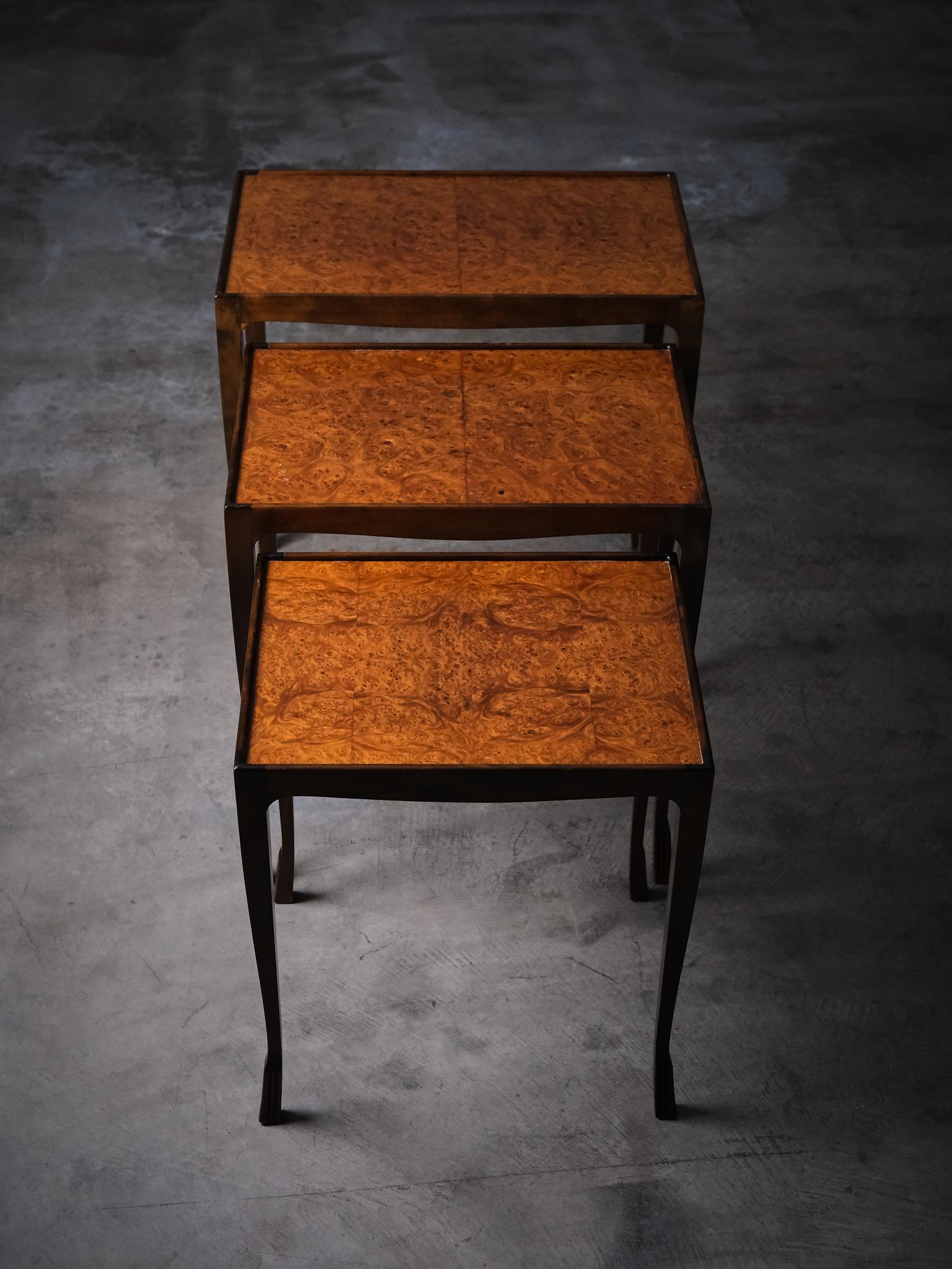 Birch Swedish designer alder root nesting tables , 1930s For Sale