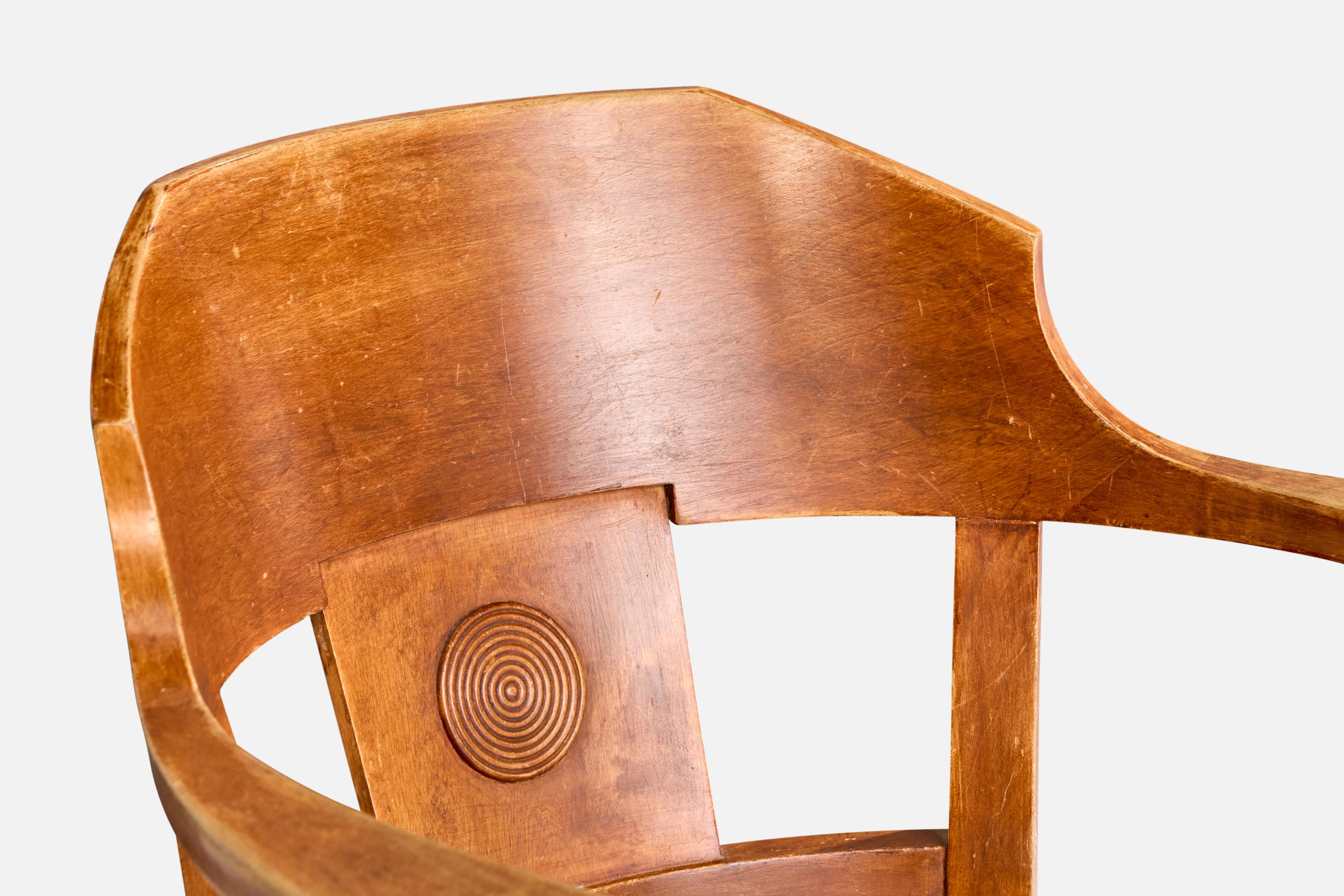 Designer suédois, fauteuil, bouleau, cuir, Suède, années 1900 en vente 9