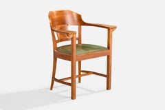 Schwedischer Designer, Sessel, Birke, Leder, Schweden, 1900er Jahre