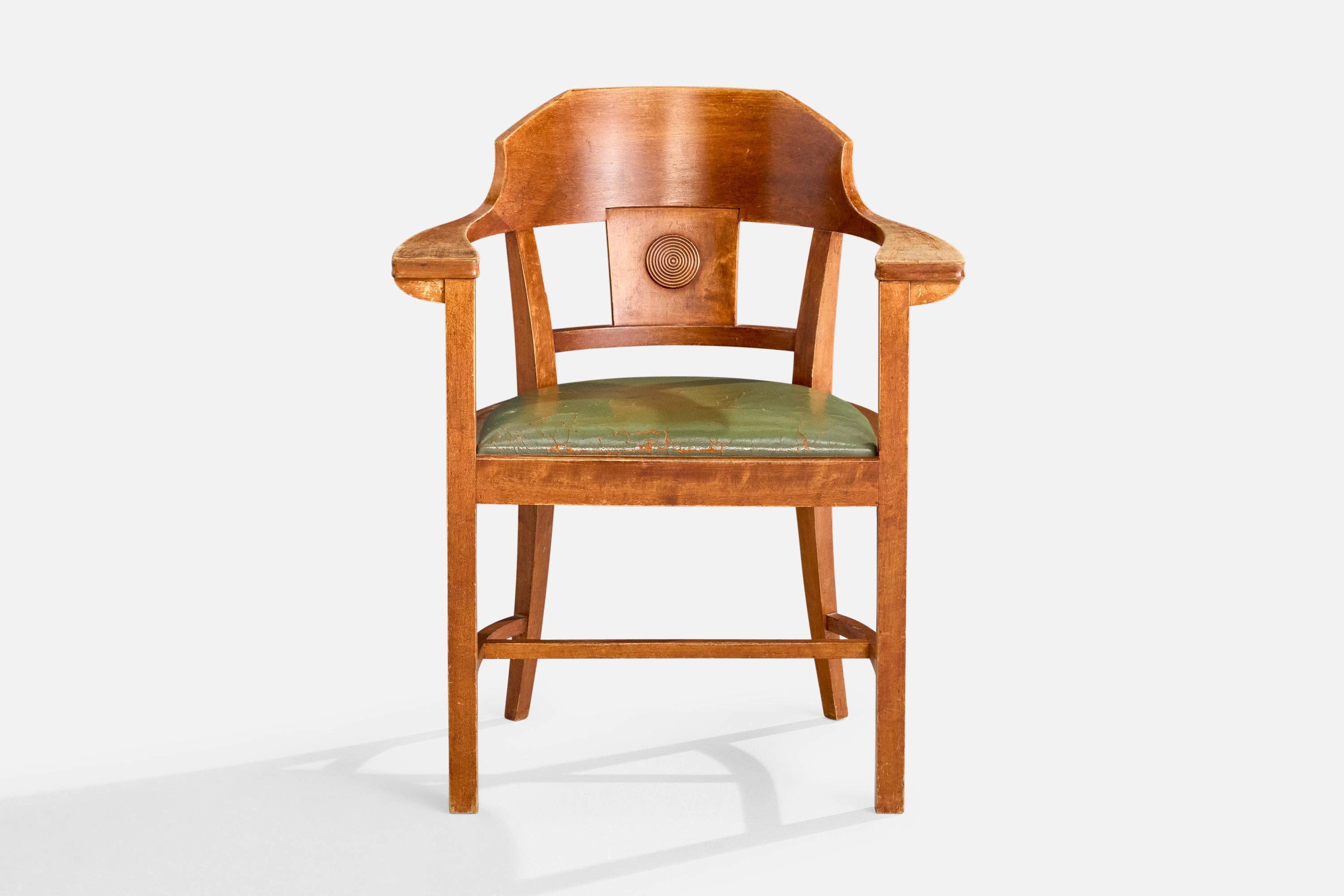 Suédois Designer suédois, fauteuil, bouleau, cuir, Suède, années 1900 en vente